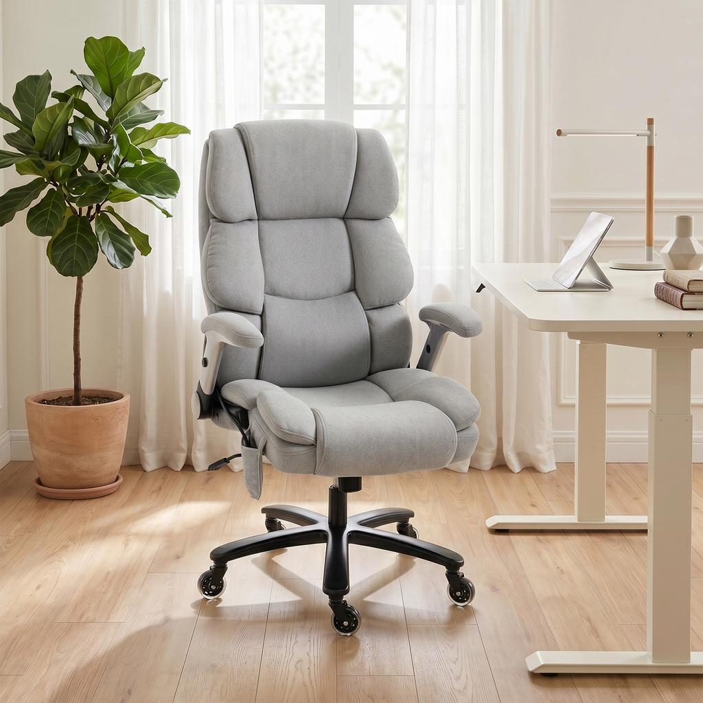 Office Chair with Airbag Lumbar Support, Desk Chair with Flip-Up Armrests, Pocket Springs, Light Grey