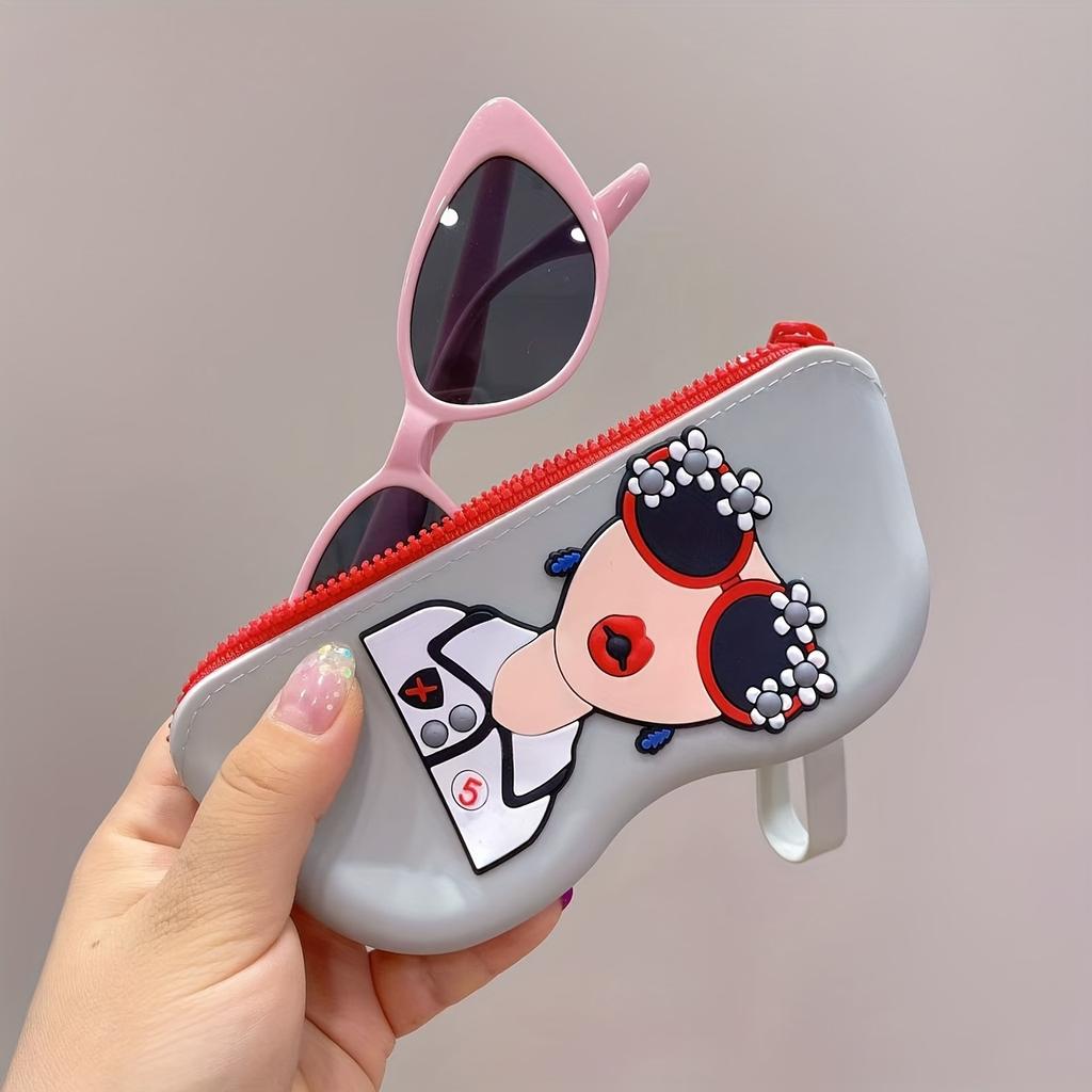 1pc Silicone Glasses Case with Wrist Strap - Portable Travel Organizer for Glasses, Lipstick, Headphones & Small Items - Cute Cartoon Design
