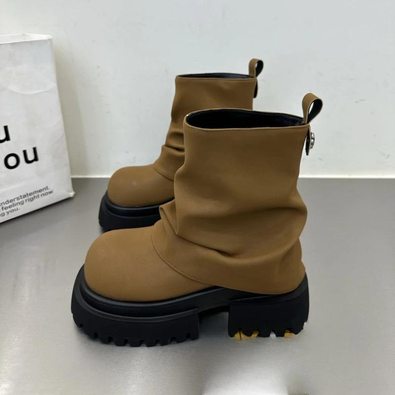 

Модные ботинки нового стиля для работы на весну и осень, нескользящие, износостойкие, женские полусапоги, на толстой подошве, на молнии, со средней высотой голенища 37