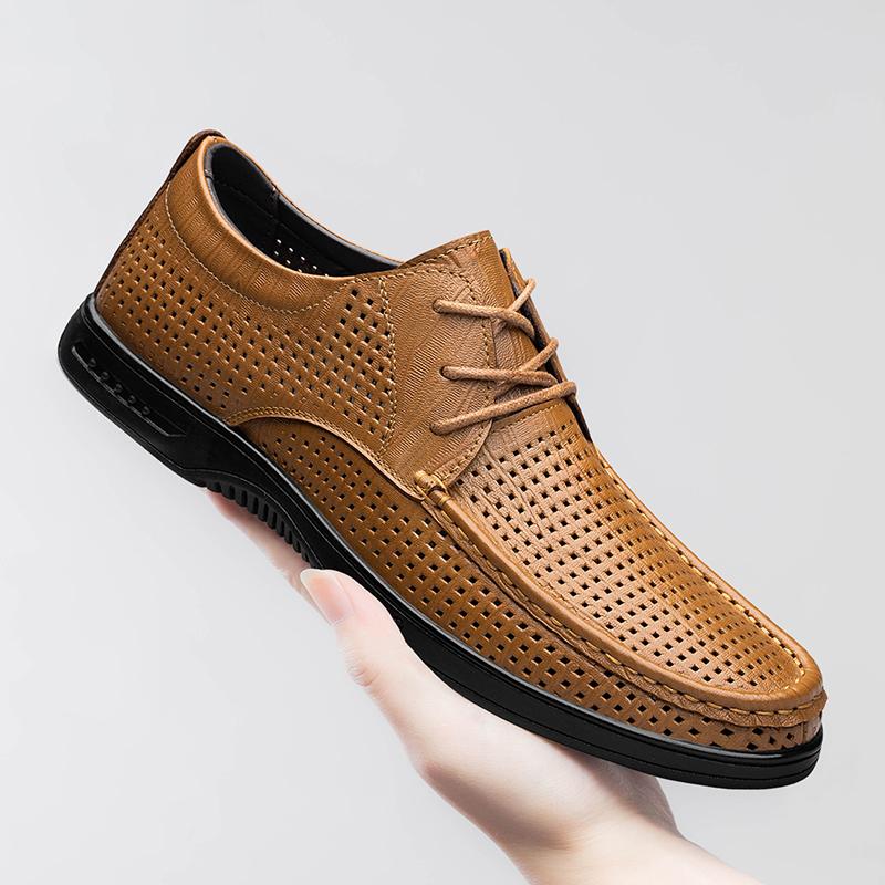 Fashion Quality Genuine Leather Office Business Flats Luxury Brand Breathable Mens Driving Shoes Soft Soled Lace-up Oxford Shoes