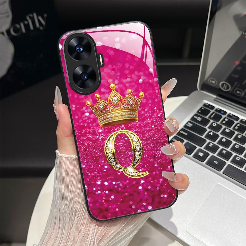 For Realme C55 4G Case Fashion Letters Hard Tempered Glass Back Covers For Realme Narzo N55 NarzoN55 C55 RMX3710 Phone Shell
