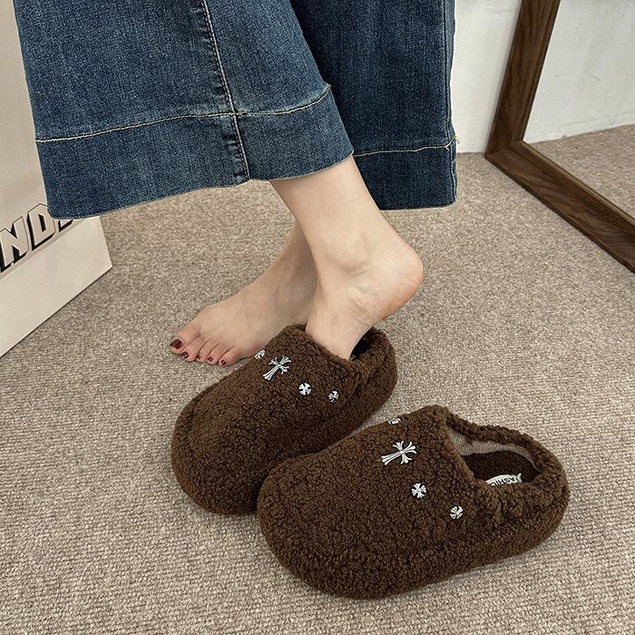 Xiaoxiangfeng Bag Head Half Slippers Women's Outer Wear 2025 Autumn and Winter New Thick-bottomed Comfortable Lazy Fluffy Cotton Slippers Tide