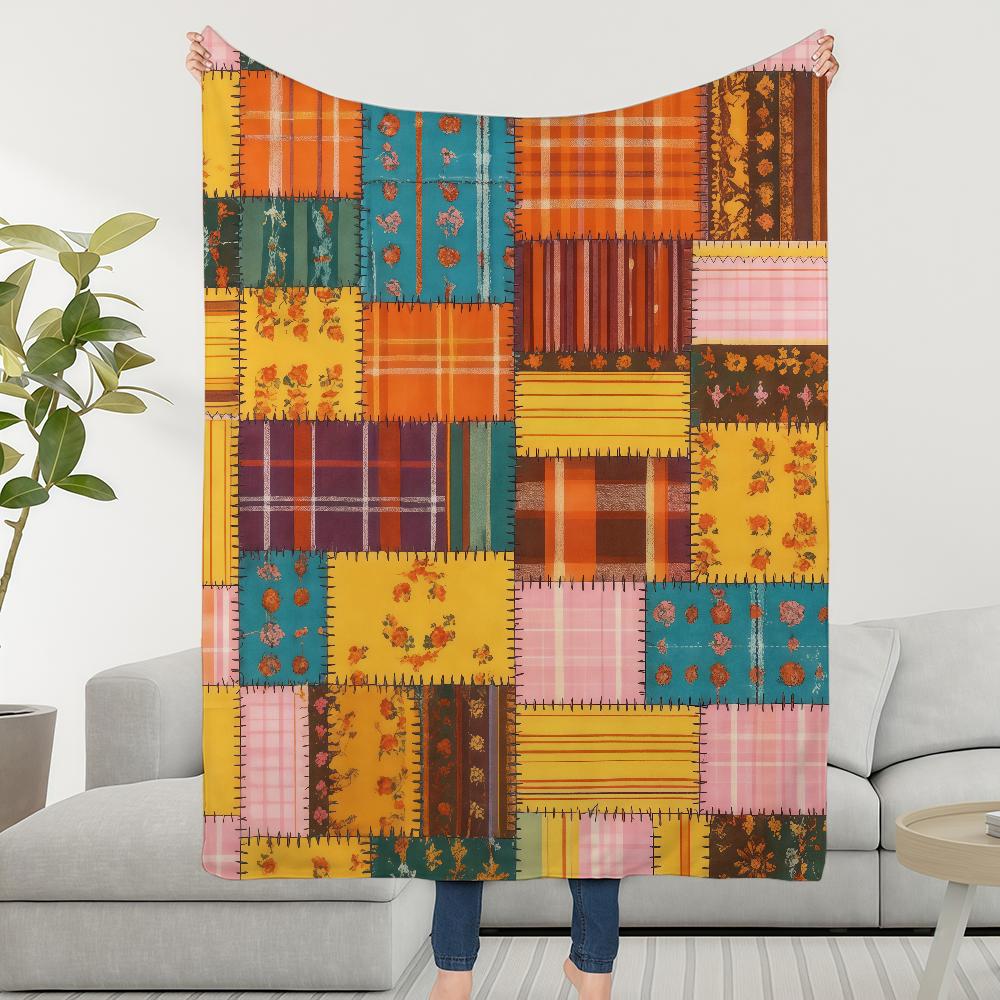 Bohemian Patchwork Blanket Soft Warm Furry Throw Super Kids Toys Bed Sofa Car Cradle