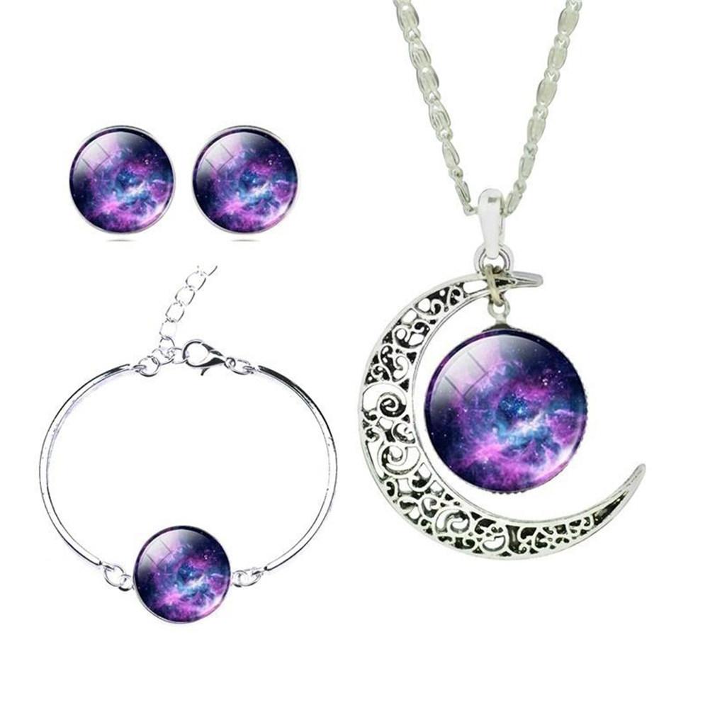 3Pcs Noble Galaxy Jewelry Set for Women Beautiful Shining Necklace Earrings Bangle Set Luxury Gift for Wife Girlfriend Mother