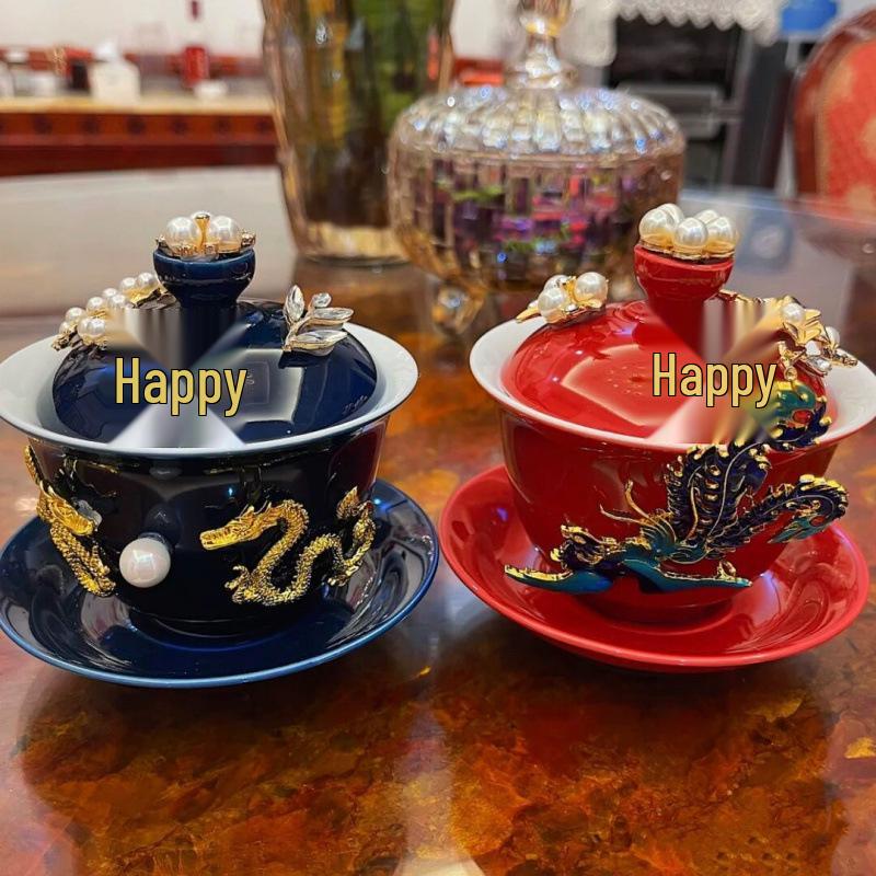 Wedding Ceramic Gaiwan Tea Cup Set