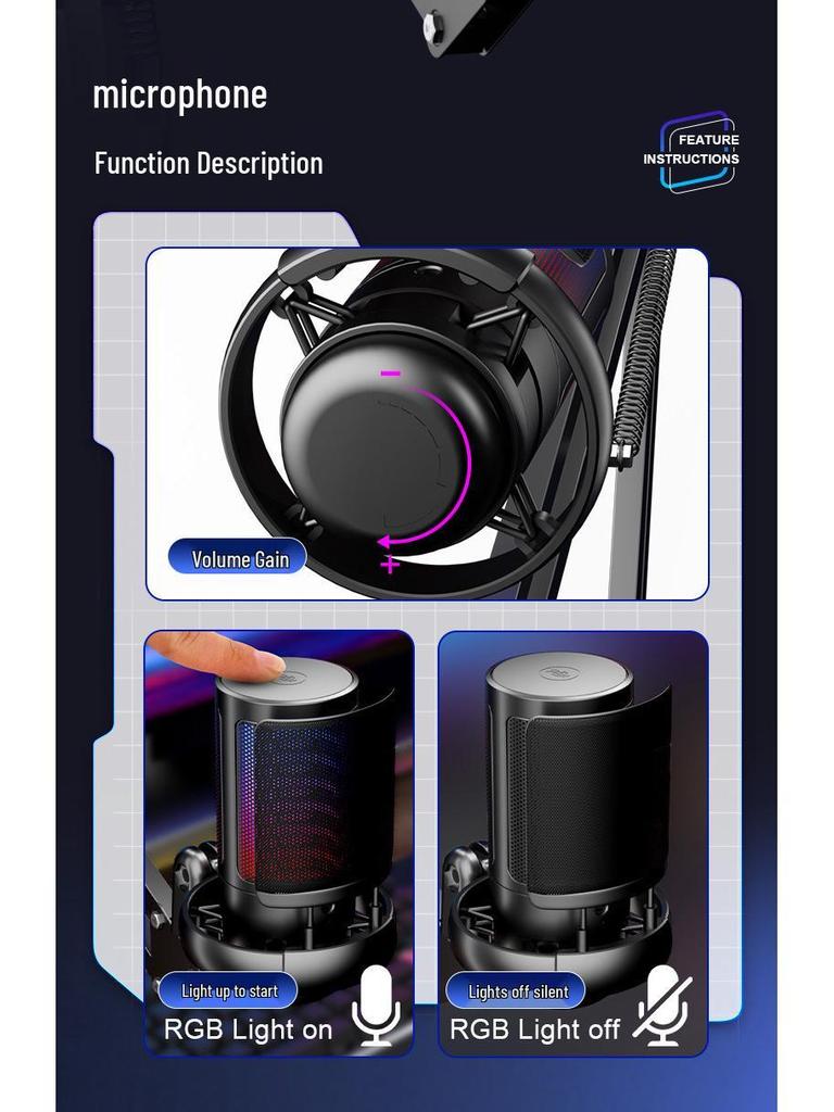 ME6S RGB Gaming USB Microphone Set with Pop Filter and Boom Arm