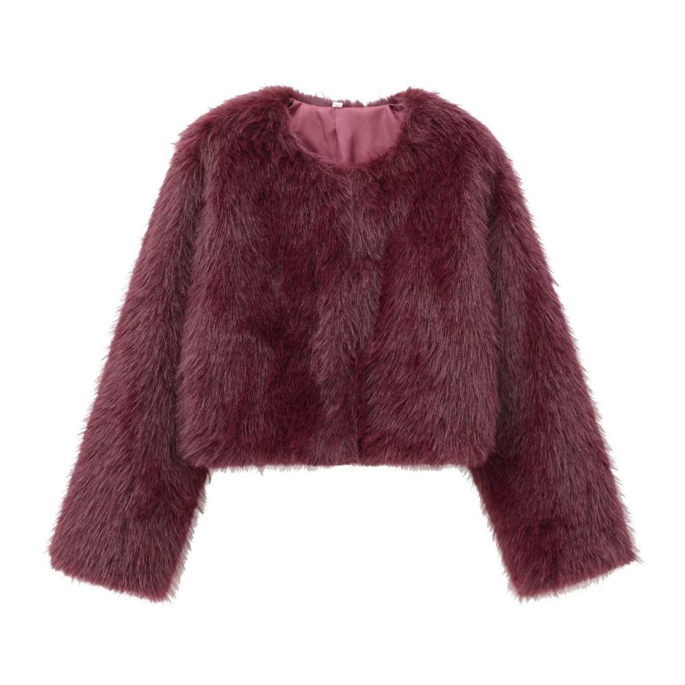 Faux Fur Jacket Fashion Women's Faux Fur Effect Round Neck Long Sleeve Short Jacket