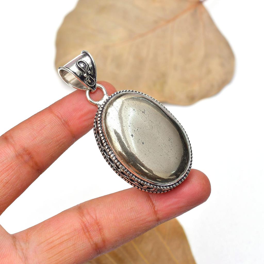 Golden Pyrite Gemstone Pendant Gemstone : 925 Sterling Silver Handmade Jewelry Pendant