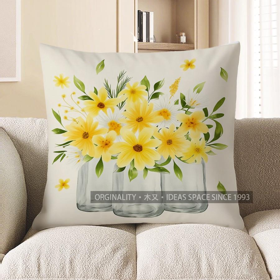 Home Decor Yellow Floral Patterned Decorative Throw Pillow Pattern Cushion Cover Suitable for Sofa Bedroom Car Pillow Cover