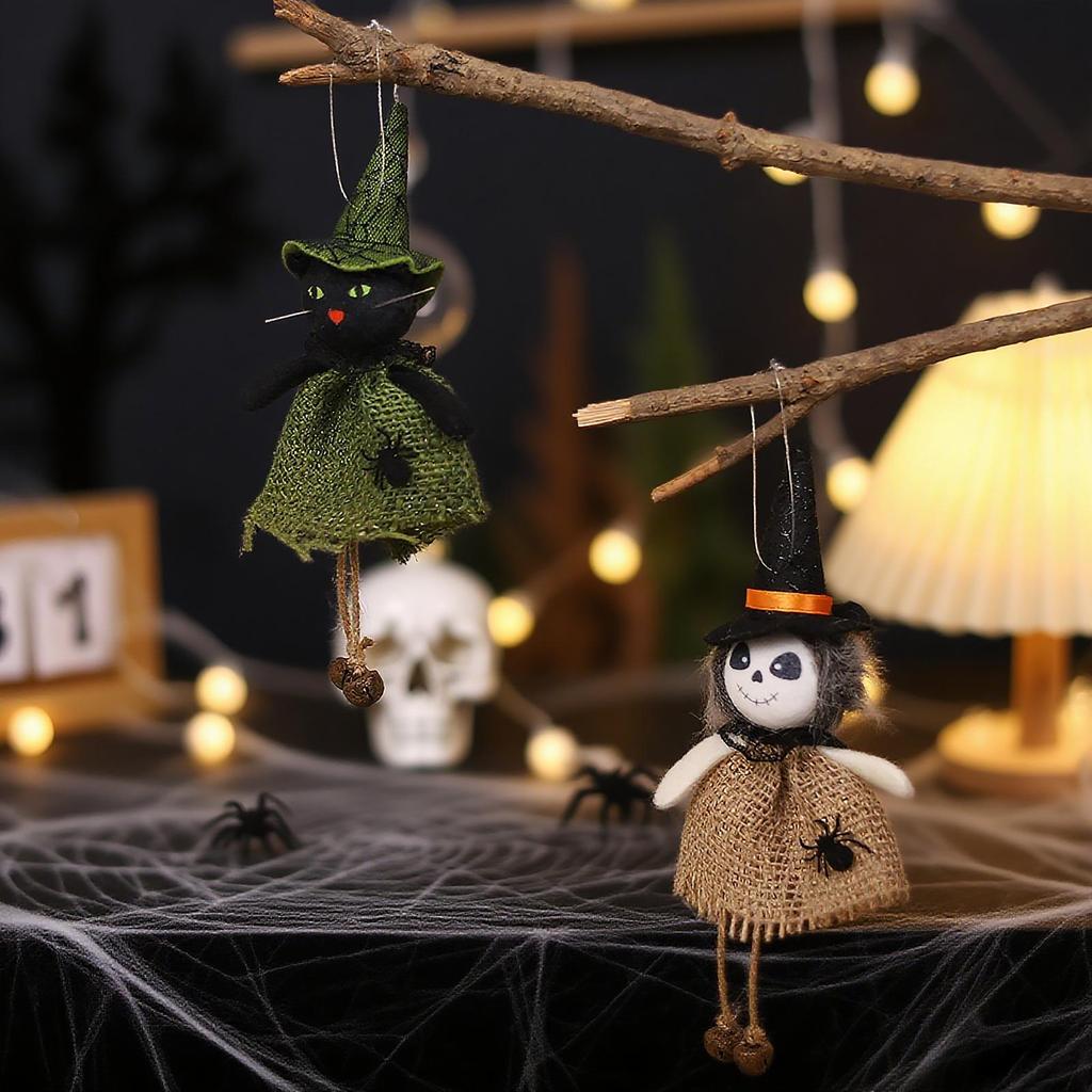 Cartoon Burlap Elf Pumpkin Doll Pendant for Halloween Decorations and Scene Dressing