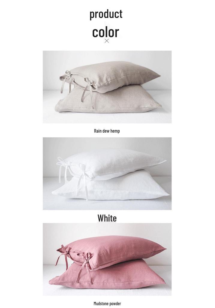French Pure Linen Pillowcase Pair, Tie Closure, Skin-Friendly, Solid Color, 48x74 cm, Customizable, Ideal for Spring/Summer Home Use.