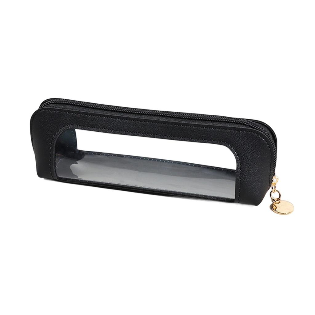 Three-dimensional Casual Transparent PU Pencil Case Casual Window Leather Pencil Case Transparent Stationery Bag
