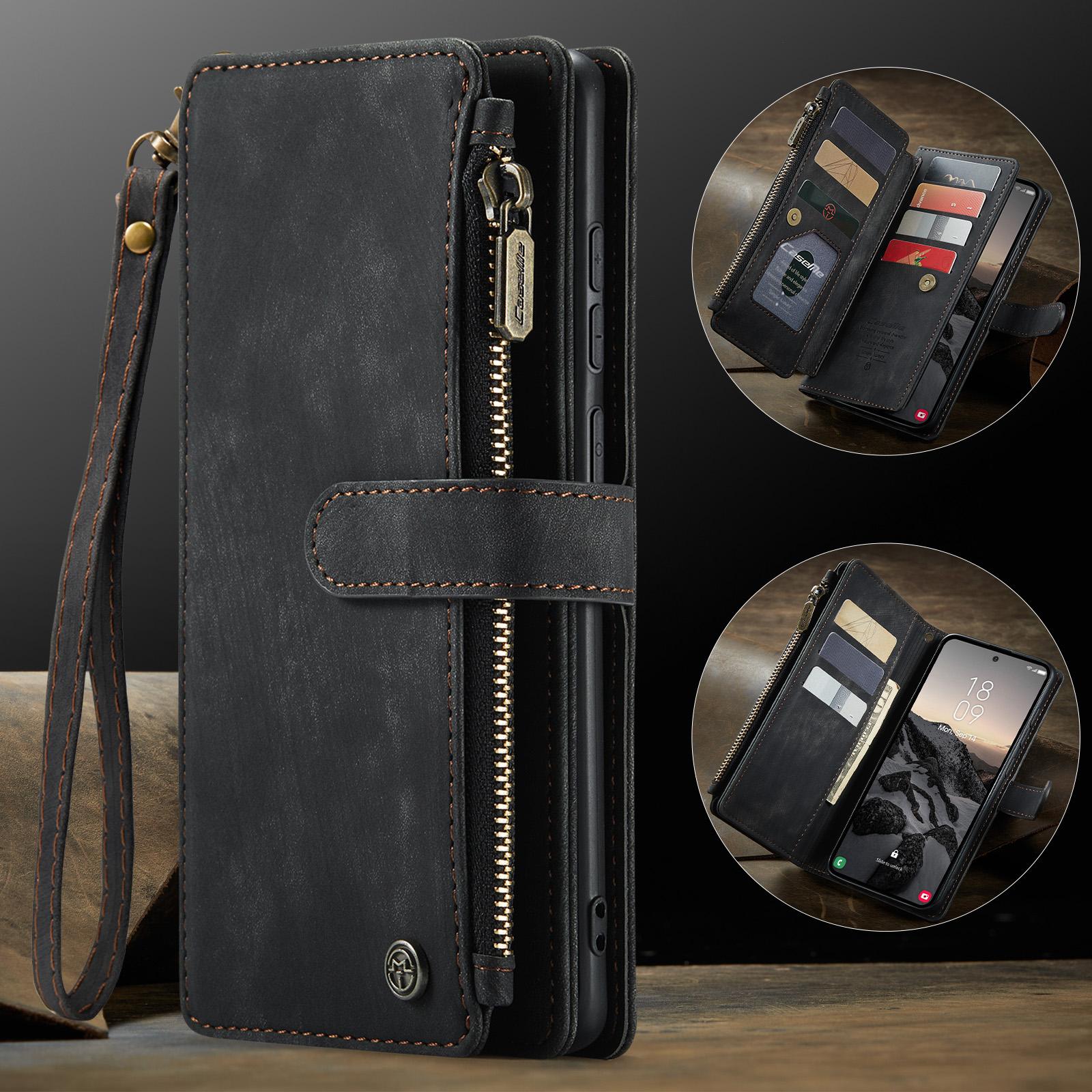 

CaseMe-C30 Wallet Case For Samsung Galaxy S23 S24 S25 S26 Ultra Luxury Flip PU Leather Card Slots Holder Phone Cover For Samsung Galaxy S26 чёрный