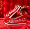 Xiuhua Women's Pearl Tassel High Heels - Ancient Style Pointed Toe Wedding Shoes for Bride, Hanfu Toasting Shoes