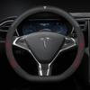 For Roadster Model 3 Model Y Model S Model X Car Leather Carbon Fiber Anti-Slip Protector Steering Wheel Cover Accessories