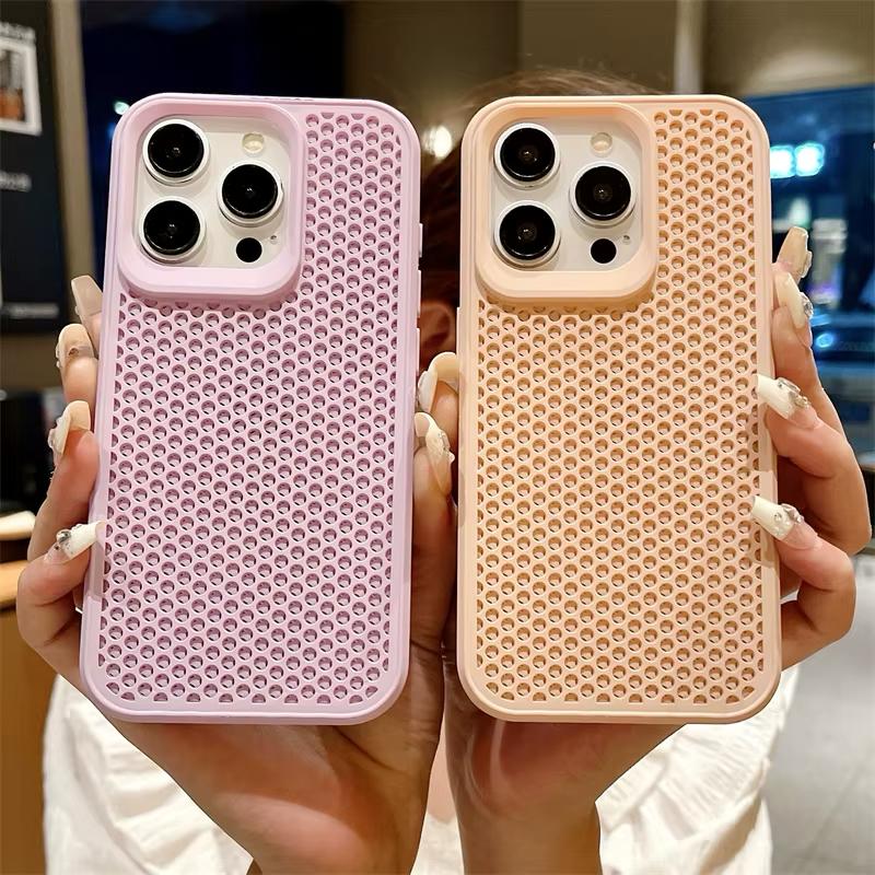 Luxury Heat Dissipation Breathable Mesh Phone Case For iPhone 16 15 14 Plus 13 12 11 Pro Max Shockproof Soft Bumper Hard Cover