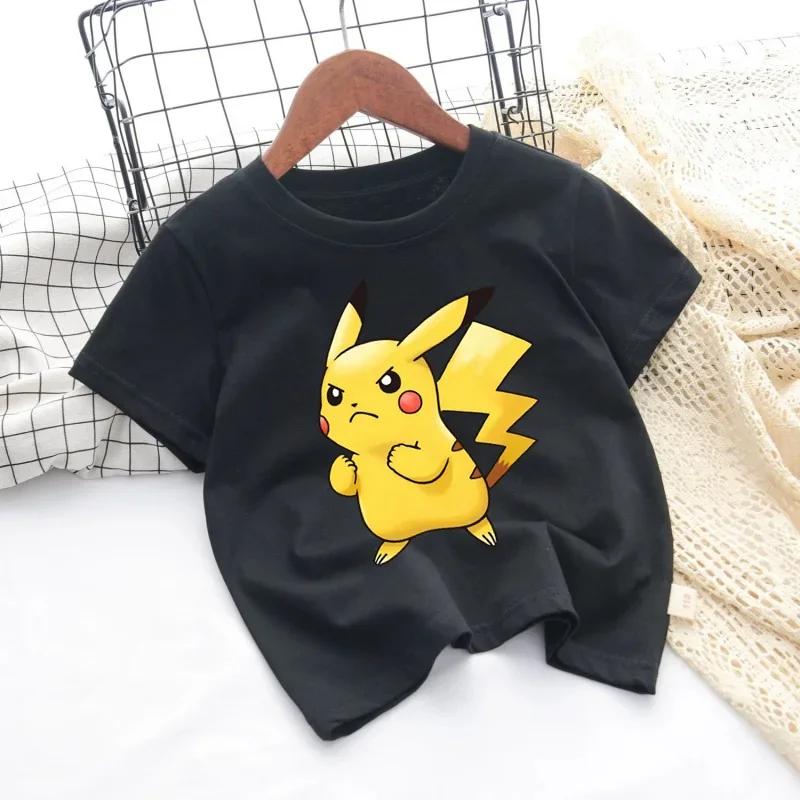Pokemon Pikachu Cartoon Boys Girls T-shirt Short-sleeved Cotton O-neck T-shirt Casual Clothes Oversized Kids/Adult Tops