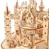 Hallisun Adult 3D Wooden Puzzle with Music Magic Castle Rotating Train Building Model DIY Assembly Mechanical Building Craft for Boys and Girls