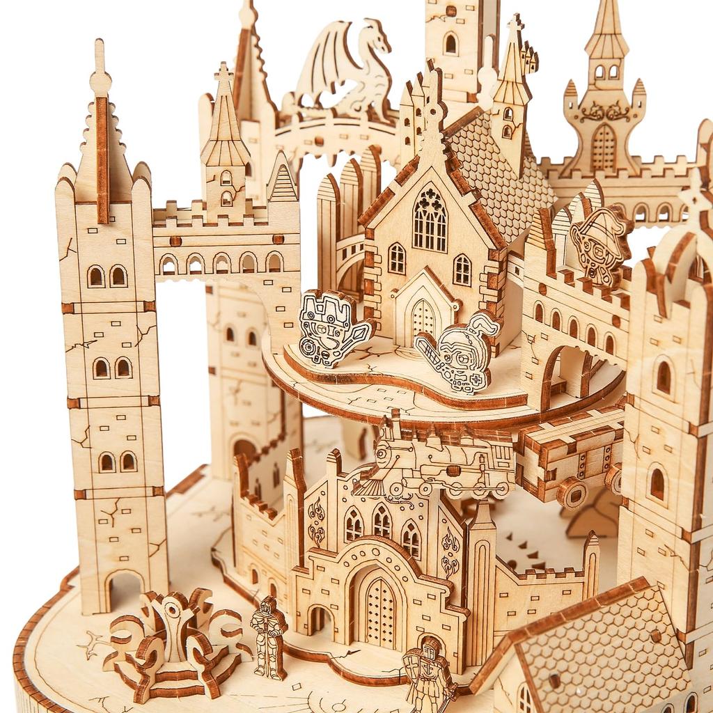 Hallisun Adult 3D Wooden Puzzle with Music Magic Castle Rotating Train Building Model DIY Assembly Mechanical Building Craft for Boys and Girls