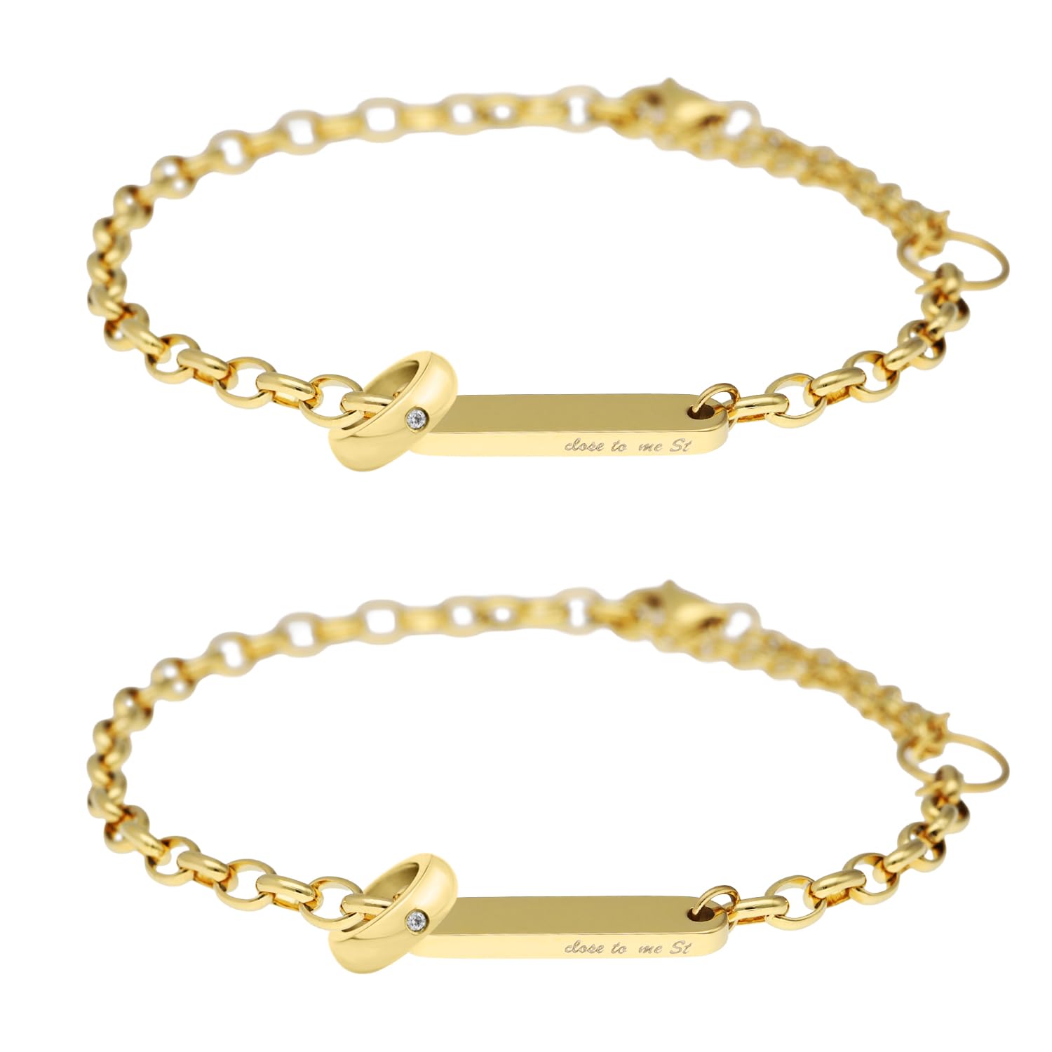 

[close to me] St Special Edition Simple Stainless Steel 2-Way Pair Bracelet Anklet (S and S with Diamond Charm) Gold Matching Set