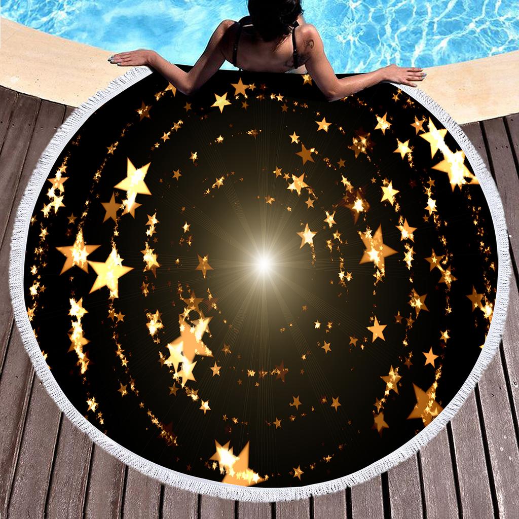 Starry Sky Galaxy Print Round Beach Towel with Tassels,Microfiber Beach Blanket,Absorbent Quick Dry Swim Pool Towel Picnic Mat