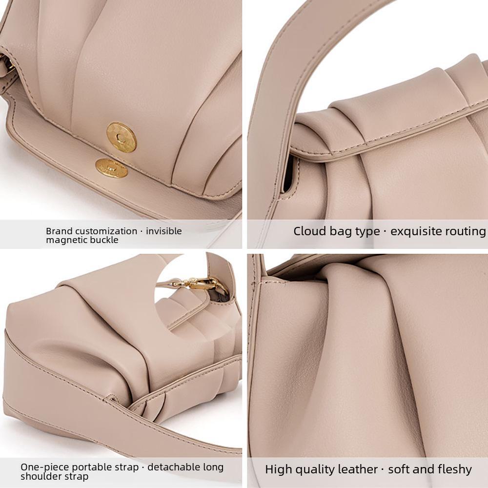 2023 Korean Fashion Pleated Cloud Genuine Leather Handbag - Versatile Women's Messenger Bag