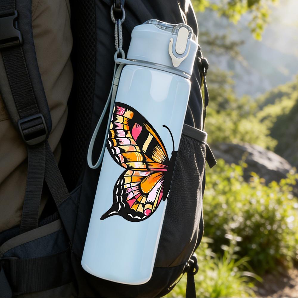 1PC Mixed Floral Wing Butterfly 750ml Color Plastic Sports Water Bottle Leakproof Flip Straw Lid Suitable for Sports Office Home Use