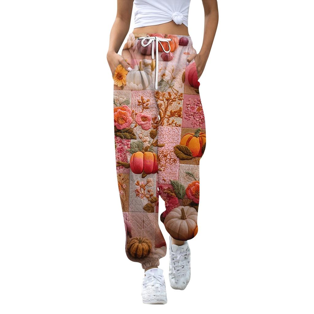 Women's Sports Pants With Pockets Fashion Print Elastic Waist Pants Casual Sweatpants Pants