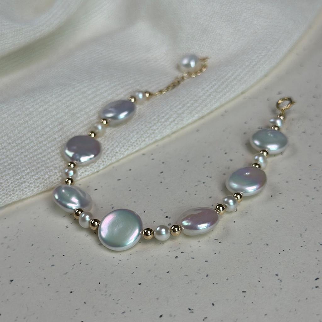 High Quality 100% Natural Button Freshwater Pearl 14K Gold Filled Ladies Short Beads Chain Bracelet Best Gifts No Fade