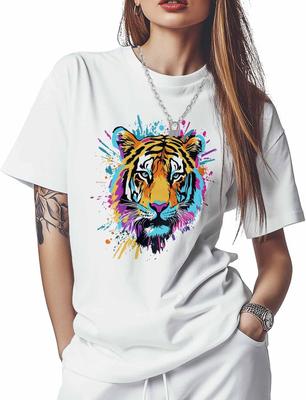 T Shirts for Women Graphic Tees Tiger Crew Neck Short Sleeve Shirts for Women Casual T-Shirt