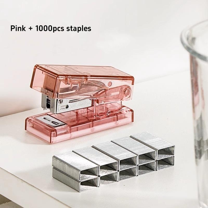 

Mini Transparent Color Stapler 1000pcs 26/6 Staples Set Portable Binder Office Binding Tools School A7639 рожевий