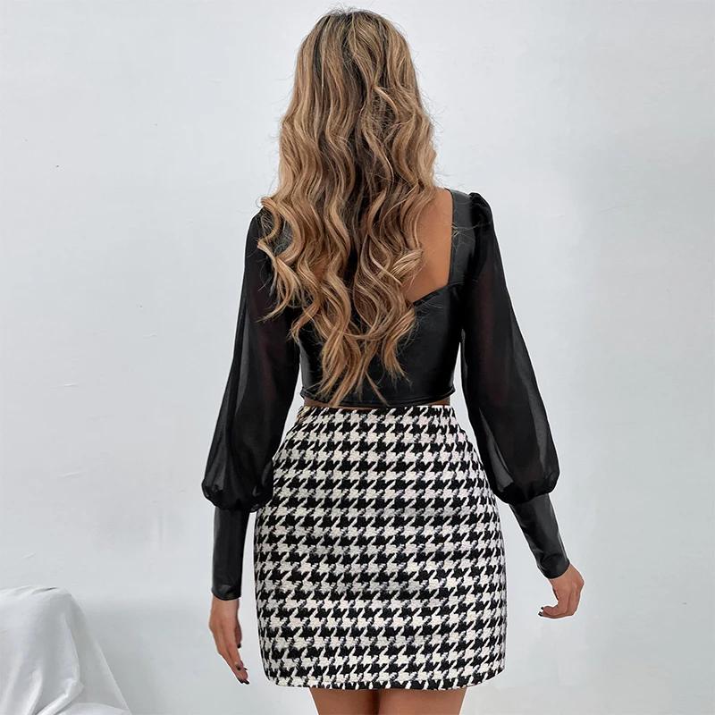 Spring Autumn Y2K Sexy Fashion High Waist Houndstooth A-line Skirt Women Casual Vintage Plaid Lady Korean Slim Female Hip Skirts