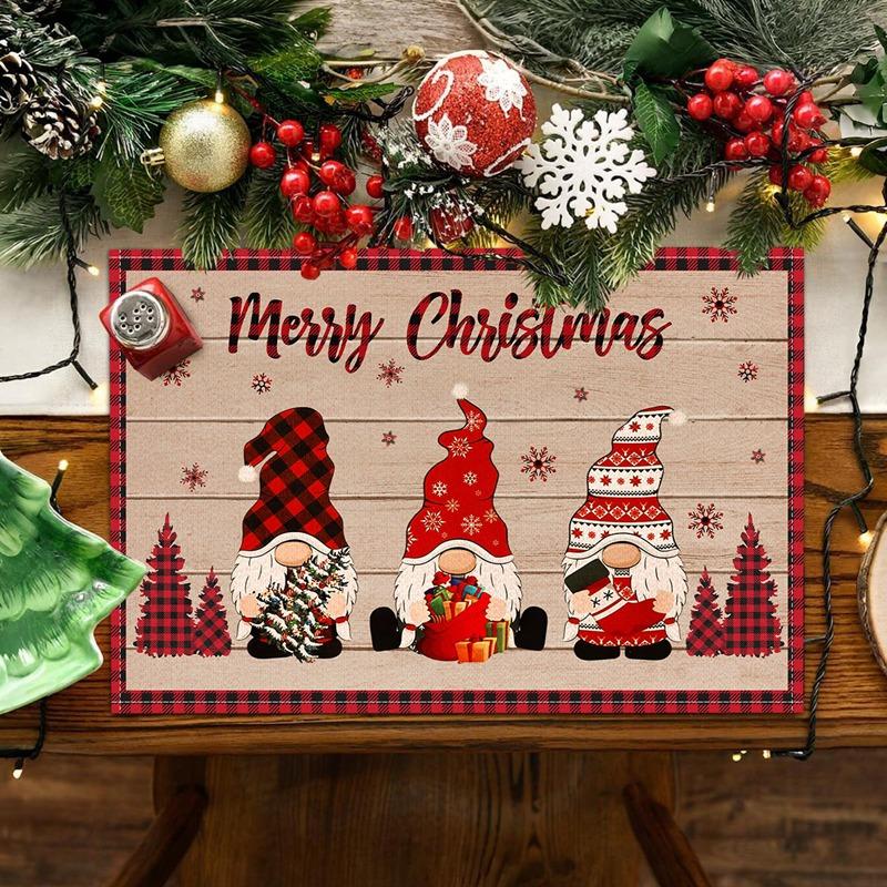 Linen Christmas Gnome Placemats Faceless Doll Kitchen Table Decor Christmas Decorations for Home 2026 Navidad New Year Table Mat