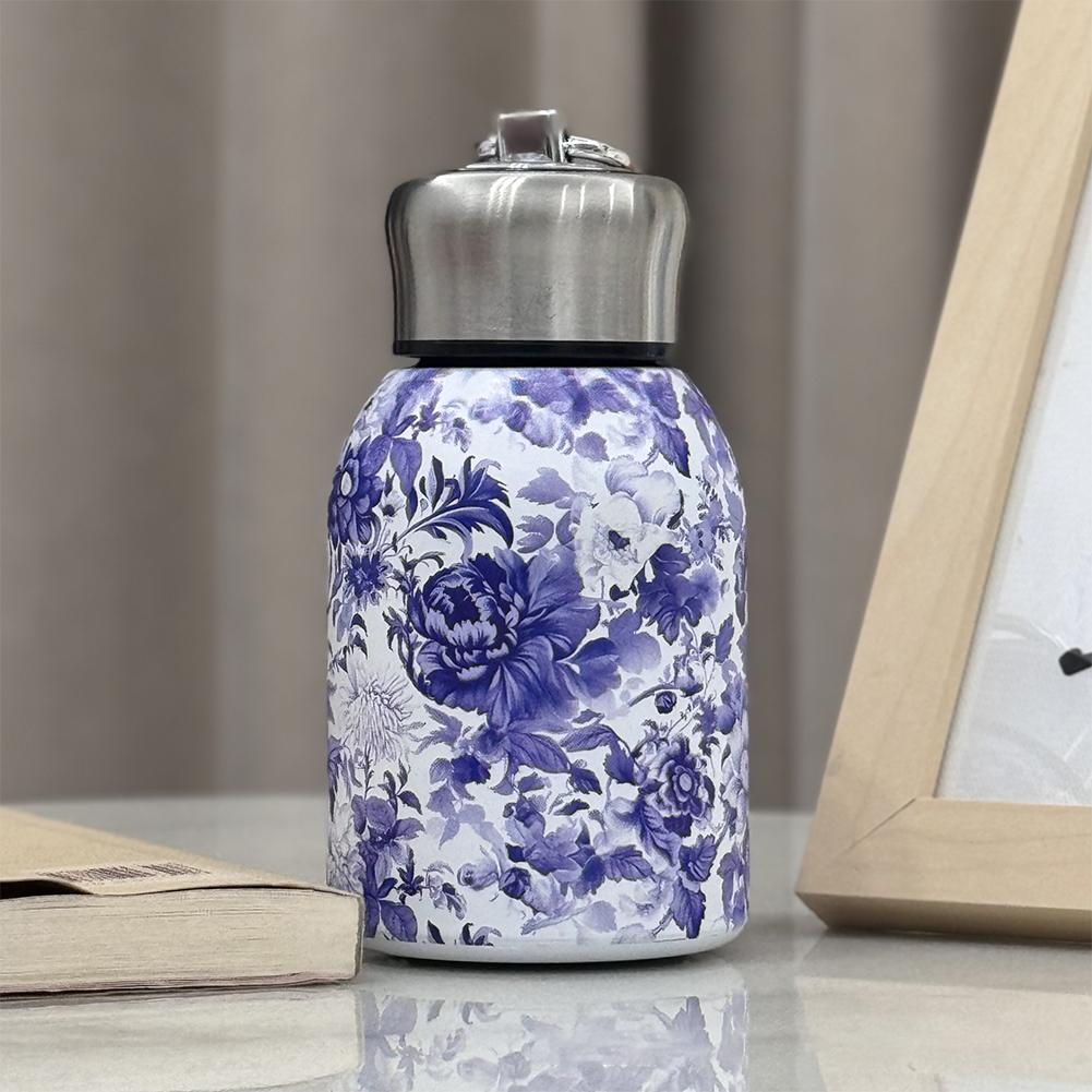 Vintage Floral Pattern Mug Water Bottle Stainless Steel Hot Coffee Vacuum & Cold Rustproof Insulated A5V1