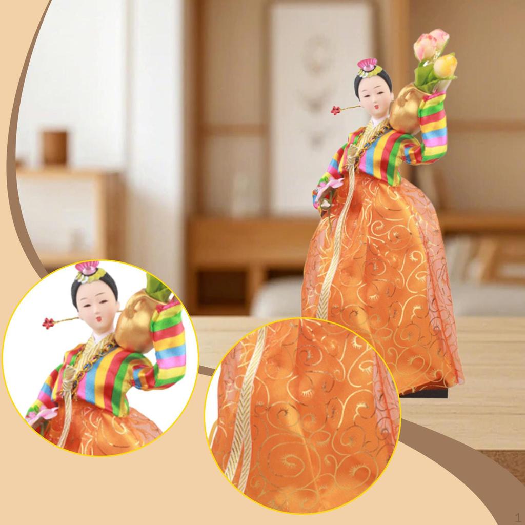 Korean Hanbok Doll Antique Asian 12" Freestanding Traditional Cute Geisha Kimono Figurine