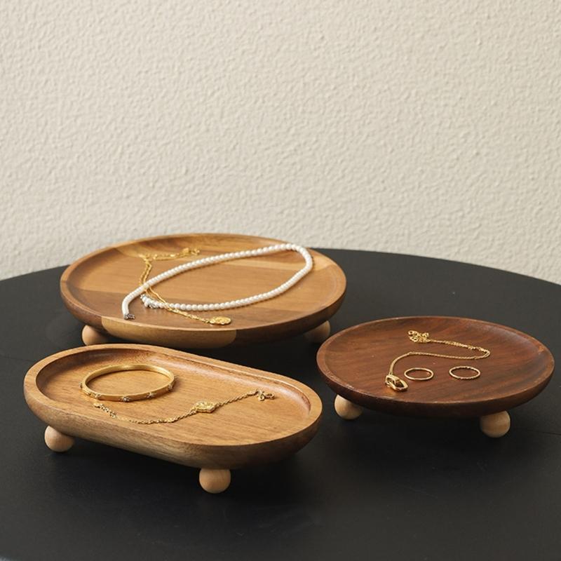 Traditional Japanese Elevated Serving Tray Natural Finish High Foot Display Tray for Food Fruits and Decors Storage