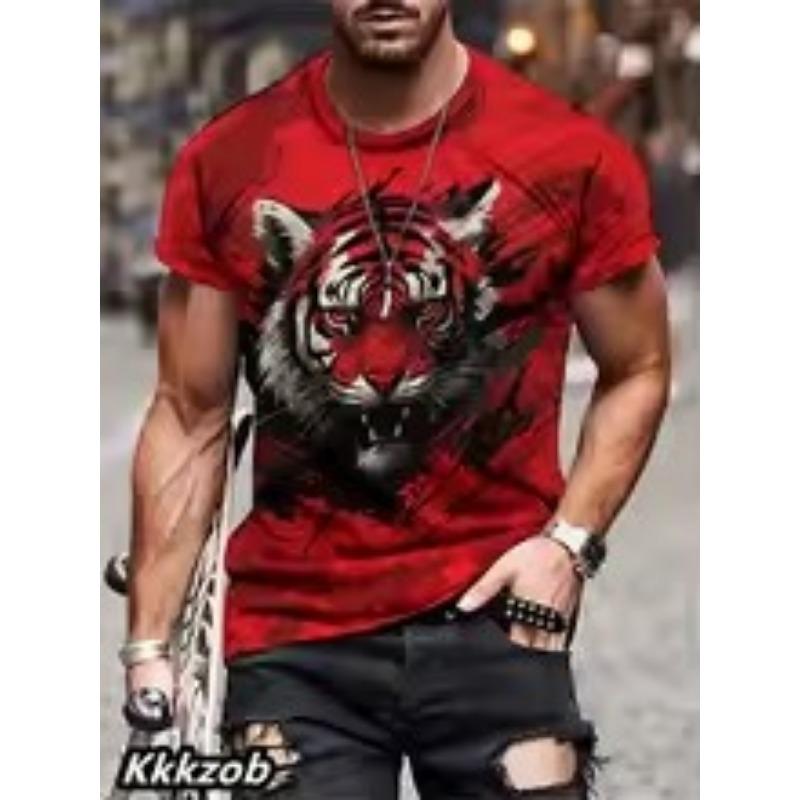 Men's Lion Print T-Shirt Casual Fashion Trend Short Sleeve 3D Printing