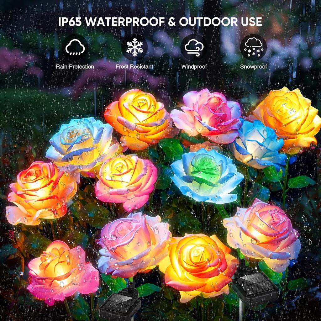 Rose Light Solar Powered Garden Lamp Waterproof Yard Decorations Outdoor Balcony Flower Garden Stake Solar Light Cemetery Decor