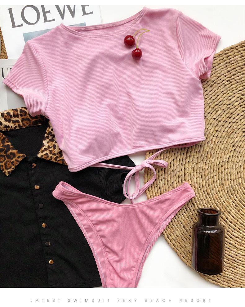 New European and American Women's Split Sexy Solid Color Stripe Bikini