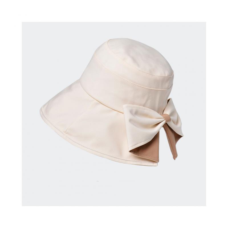 (Beige)Damen-Sommer-Sonnenschutz-Eimerhut Mit Fliege, Elegante Damen-Sonnenschutz-Strandkappe Im Freien