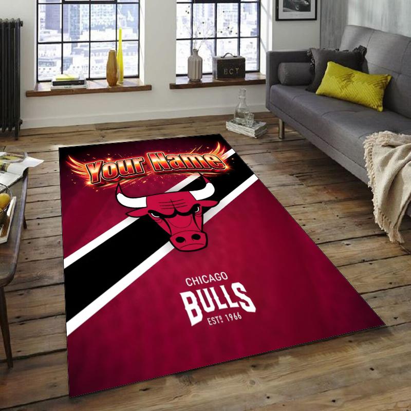 Chicago Bulls Design Area Rug Personalized Name- Non-Slip, Soft & Cozy Floor Mat for Living Room, Office - Indoor/Outdoor Carpet