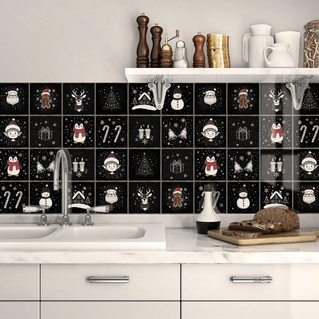 24pz Elementi Natalizi Classici Vintage Adesivi Piastrelle Ceramiche Bagno Cucina Soggiorno Autoadesivi Decorativi