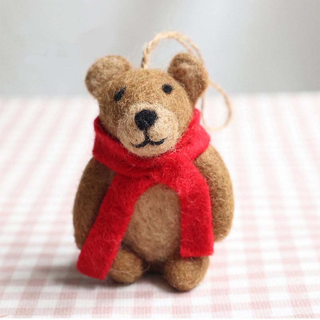 Adorable Felt Brown Bear Charm Keychain Lovely Animal Pendant for Backpack or Handbags Fashionable Key Accessory