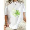 Oversized T-shirt Zwarte Kat en Klaver Print Casual Streetwear Voor Vrouwen