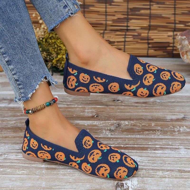 Fashion Halloween Pumpkins Pattern Flat Shoes Women Autumn 2025 Breathable Mesh Flat Shoes Woman Lightweight Soft Bottom Shoes Lady