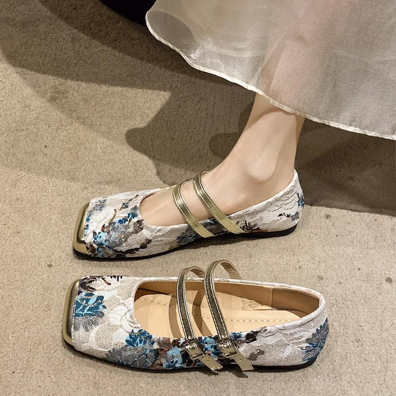 

Fashion Women s Flat Shoes Square Toe Print Casual Shoes Ladies Breathable Outdoor Soft Mary Jane Shoes 2026 Zapatos De Mujer 40 світло-зелений колір