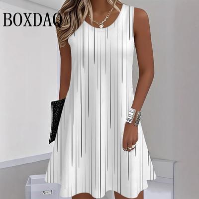Tie Dye Striped Print Casual Loose Short Dresses For Women 2026 Fashion Summer Women's Beach A-Line Dress Elegant Female Dresses
