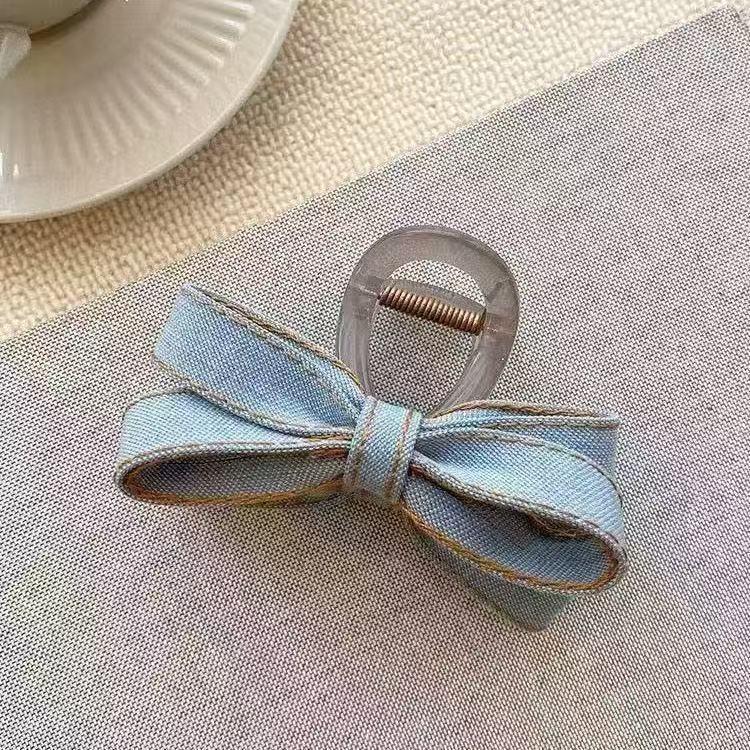 Korean Style Denim Bow Hair Clip - Versatile Shark Clip Accessory for Buns