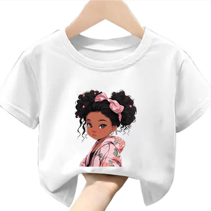 Funny Cute Cartoon African Girl Print Kids Clothes Fashion New Casual Boys TShirts Short Sleeve Soft polyester fabric summer