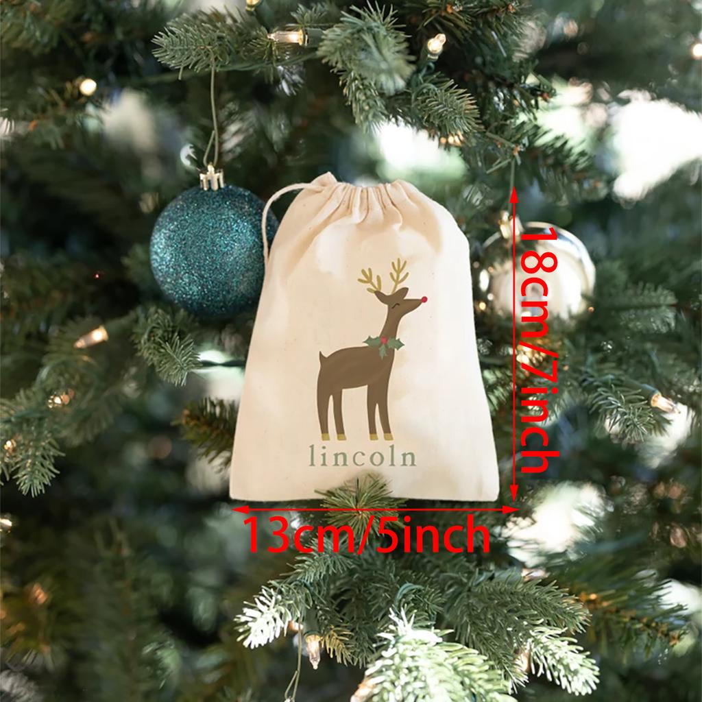Personalized 4Pcs Christmas Gift Bag Kids Reindeer Goodie Bag New Year Drawstring Bags Christmas Holiday Party Favors Advent